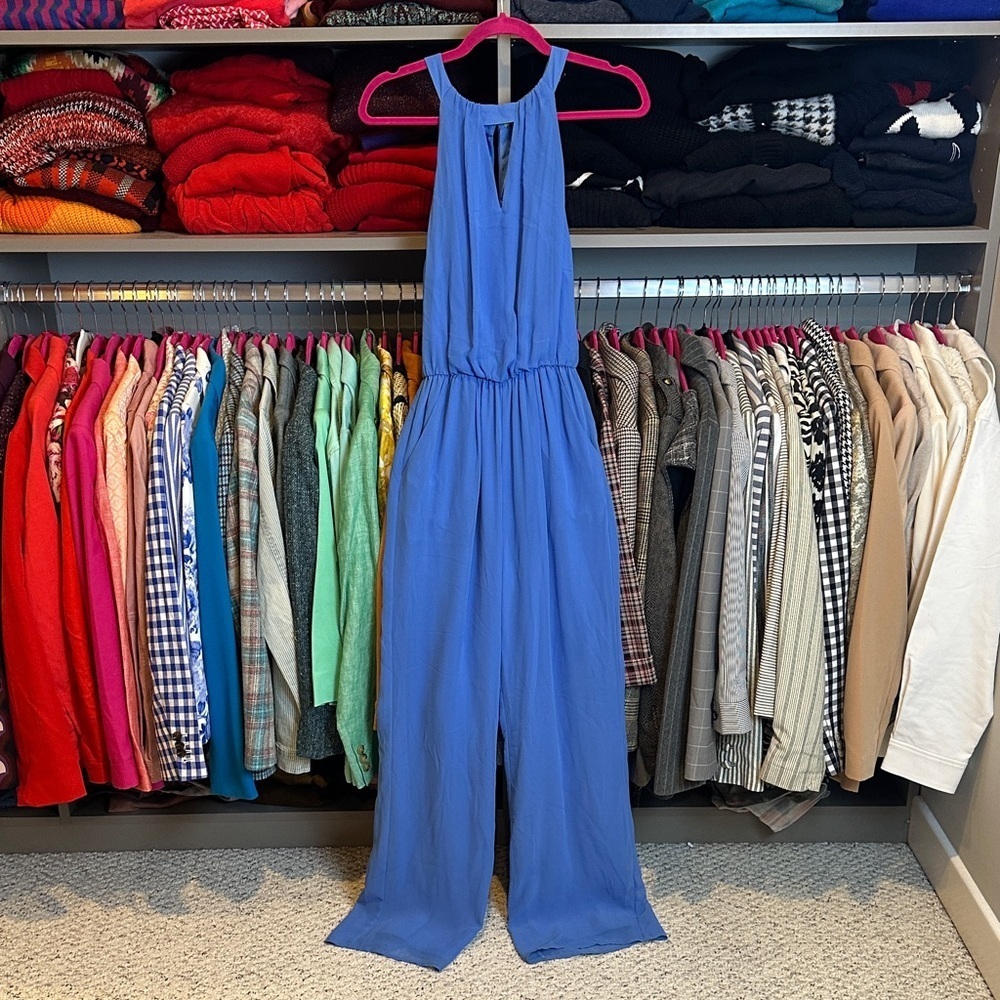 Gianni Bini blue sleeveless lined 2 pocket elastic waistband jumpsuit size XS